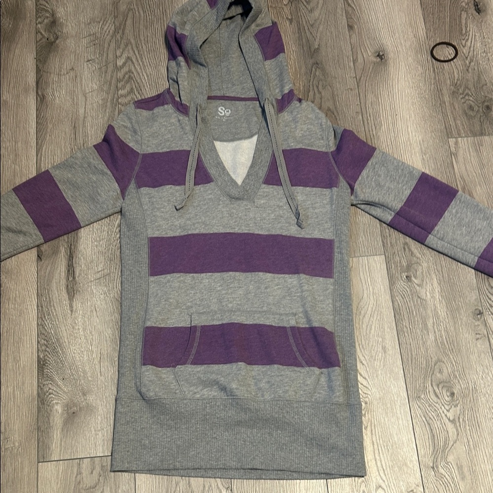 SO Gray Hoodie with Purple Stripes